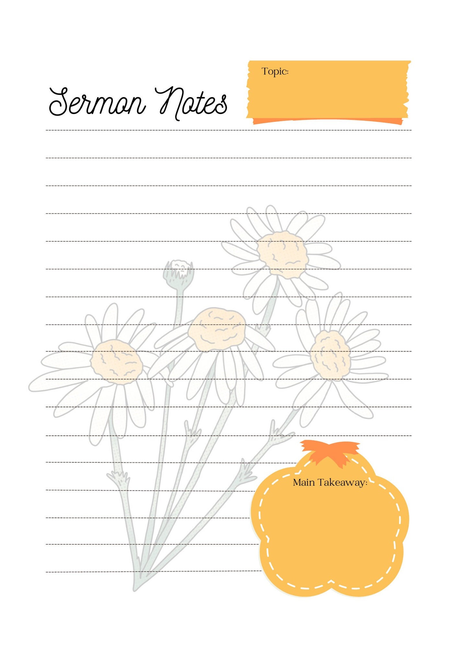 Printable Sermon Notes Template Chamomile - Etsy