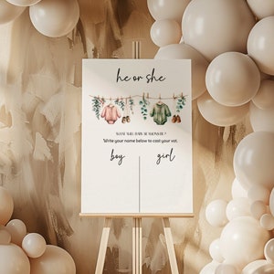 EDITABLE He or She What Will Baby Be Sign, Gender Guess Board, Boho Baby Shower, Gender Neutral Baby Shower, He or She Gender Reveal #PGB