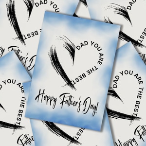 Minimalist Neutral Father&#39;s Day Heart Card – Minimal White & Blue Design – Custom Father&#39;s  Printable Day – Unique Digital Father&#39;s Day Card