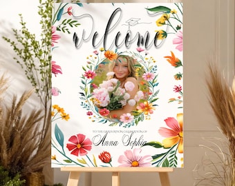 Wildflower Photo Graduation Welcome Sign Template | Grad Party Welcome Sign | Floral Graduation Sign | Boho Welcome | Digital Download
