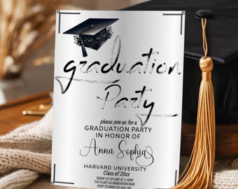 Invitación a fiesta de graduación, plantilla de invitación de graduación, graduación de secundaria, invitación a fiesta de graduación, plantilla editable