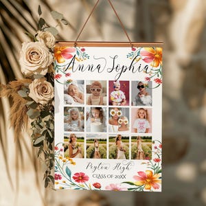 Wildblumen Abschluss Foto Collage Bord, Klasse von 2024 Foto Zeichen, im Laufe der Jahre Foto Collage, Abitur Abschluss, Vorlage