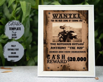 Wanted Birthday Sign, Wanted Birthday Poster, Cowboy Party, Cowboy Birthday, Wanted Birthday Sign, Wanted Sign, DIY, Printables, Digital