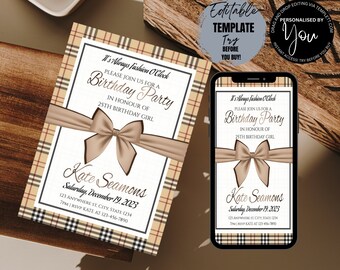 Classy & Chic Birthday Party Invitation Template for Her, Designer Couture Invite, Editable Invitation, Instant Download, Printable