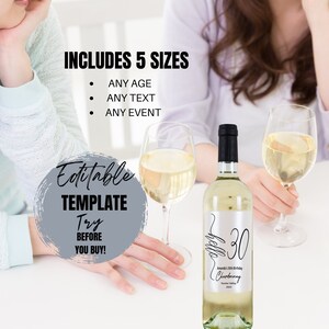 Minimalist Birthday Wine Label Template/Editable Custom Template, Printable/Birthday Gift for Women/Birthday Champagne Label•Awhite