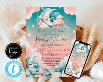 EDITABLE We are over the Moon Baby Shower Invitation Twinkle Little Star baby shower invite Printable Template, Instant download,Baby Invite