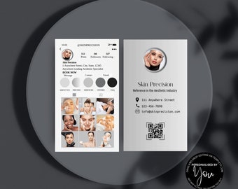 Instagram-visitekaartje, bewerkbare sjablonen voor schoonheidsspecialiste, sjabloon voor visitekaartjes, huidverzorgingssjabloon, visitekaartje met QR-code, klein bedrijf