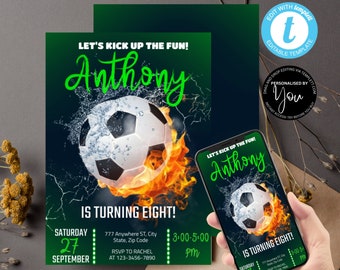 Soccer Birthday Invitation Template, Soccer Party Invitation, Soccer Game, Football Birthday Invite, Kid Invite, Boys Party, Editable