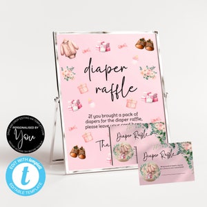 EDITABLE Boho Pink Lotteria per pannolini Gioco Stampabile Baby Girl Shower Lotteria per pannolini Baby Girl Shower, Cartello per pannolini e vestiti per biglietti Baby Shower #PBG