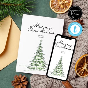 Minimalistic Christmas Card, Christmas Tree Greetings Card, 5x7 Printable Card, Merry Christmas, Digital Christmas Card Template, Christmas