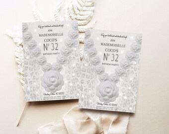 Designer Couture Boucle Birthday Party Invitation Template, Camellia Flower Invitation, Instant Download, Fully Editable Template, Printable
