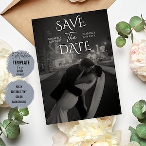Photo Save the Date Invitation Template, Minimalist Save the Date, Minimal Save the Date, Boho Save the Date Card Editable Template