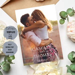 Photo Save the Date Invitation Template, Minimalist Save the Date, Minimal Save the Date, Boho Save the Date Card Editable Template #CAMILLA