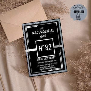Classy & Fabulous Birthday Party Invitation Template In Black, Paris Theme Invite, Editable Invitation, Instant Download, Printable