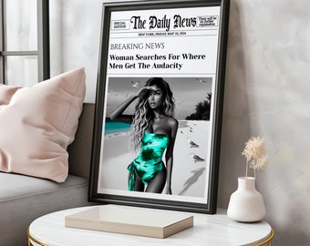 Editable Newspaper Headline Print, Trendy Unique Girly Wall Art, New York News | It Girl Dorm Decor, Retro Wall Art | Instant Download.