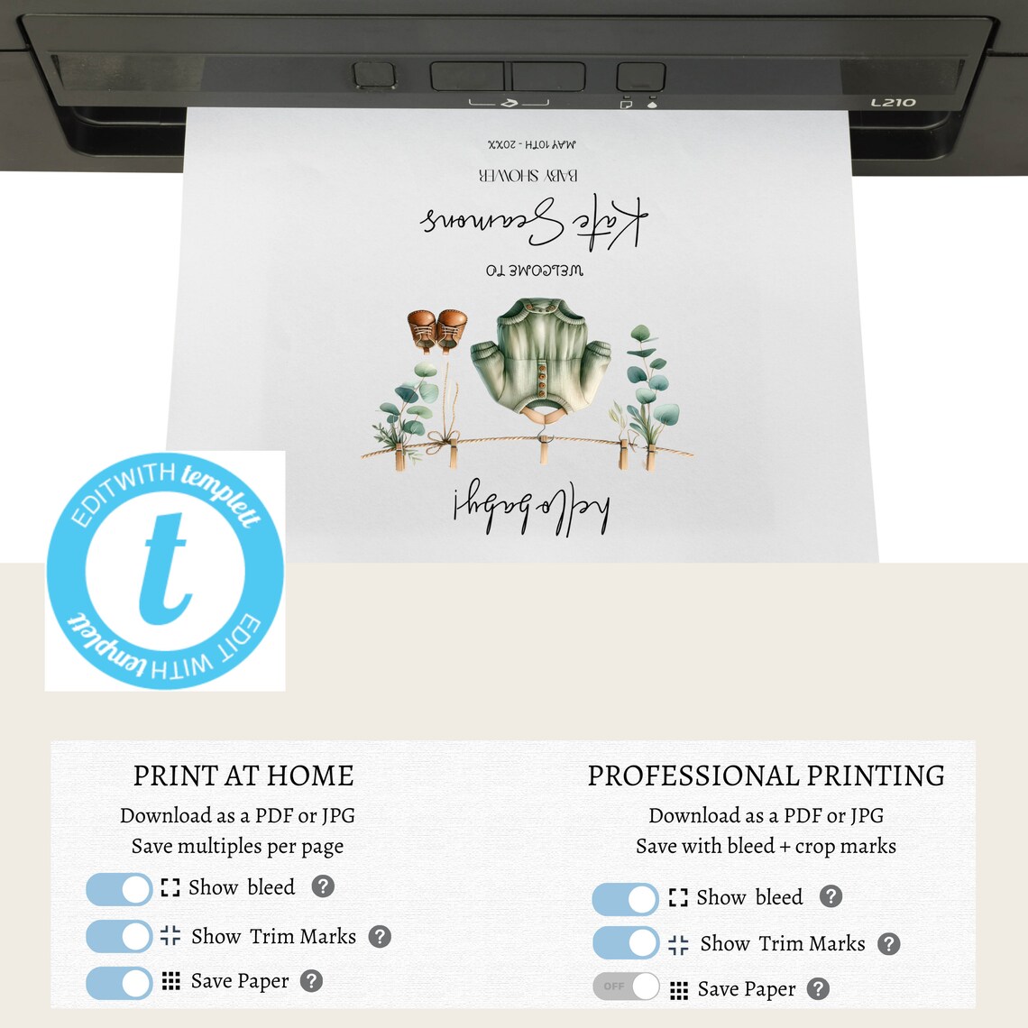 EDITABLE Green Boy Baby Shower Welcome Sign Template, Boho Boy Baby ...