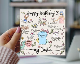 My Bestie Birthday Card - My Sidekick, My Happy Place, My Partner In Crime, My Soul Sister, Funny Birthday Card - Personalised Card