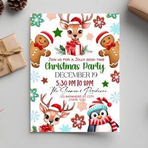 Bearbeitbare Rentier-Weihnachtseinladung | Weihnachtsfeier | Spirituosen hell machen | Rudolph Themen einladen Urlaub | SIE mit TEMPLETT bearbeiten