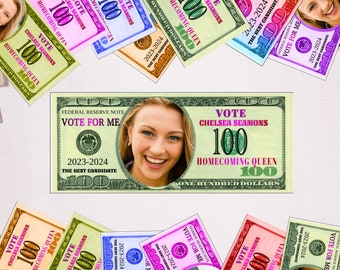 Prom Queen, Homecoming Campaign Money, Homecoming 100 bill, vote for me, election, campaign,Print and cut,digital file only,Play Money
