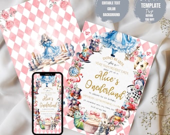 Wonderland Invitation Template, Alice in Onederland 1st Birthday Invite, Mad Tea Party, EDITABLE Printable Instant Download