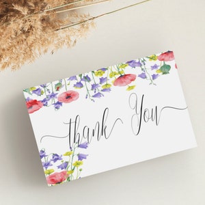 Wildflower Thank You Card Template, Thank You Card Printable, Thank you Card, Floral Thank You, Edit with TEMPLETT, Thank You Notes • BWF.