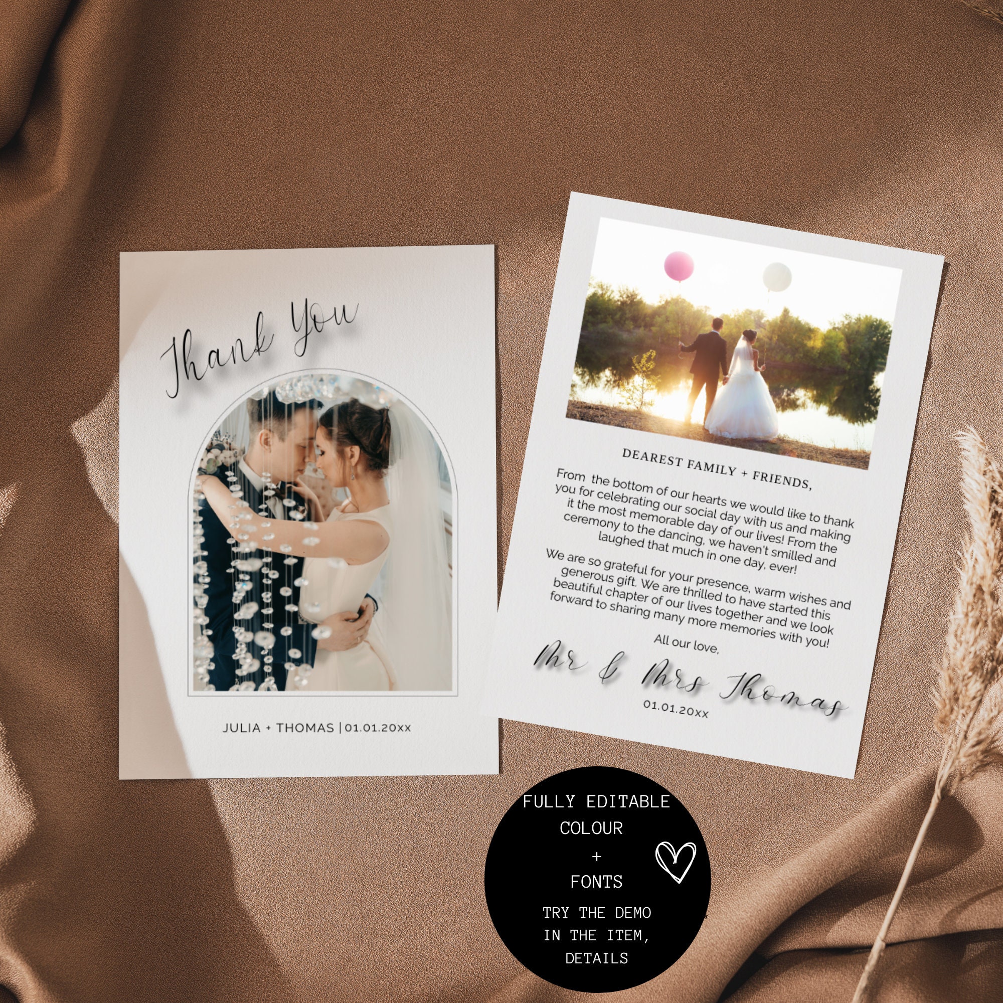 Modern Wedding Photo Thank You Card Minimalist Wedding Thank You Card ...