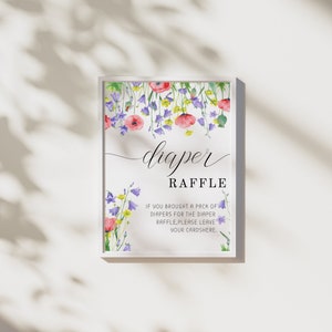 Diaper Raffle Sign, Wildflower Baby Shower Diaper Raffle Sign and Raffle Tickets, Diaper Raffle Set, Floral Baby Shower Set, TTEMPLETT,• BWF