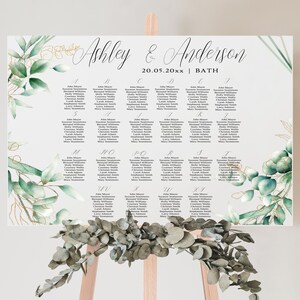Tabella dei posti nel verde, tabella dei posti per matrimoni, tabella dei posti in ordine alfabetico, poster del matrimonio, modifica con TEMPLETT, download immediato GWT.