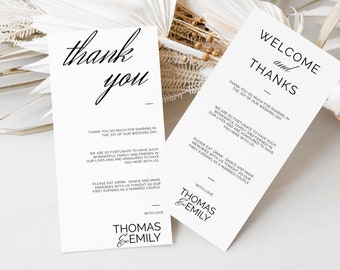 Plantilla de agradecimiento de mesa de boda minimalista, nota de servilleta de agradecimiento, agradecimiento imprimible, ajuste de lugar gracias, editable