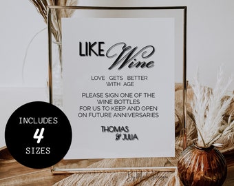 Minimalist Like Wine Love Gets Better With Age Sign Template, Please Sign Our Wine Bottle, Sign a Wine Guestbook Sign, 5x7 and 8x10 ID