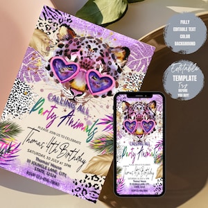 Calling All Party Animal Birthday Invitation, Leopard Print, Jungle Theme, Safari Party, Girl Invite, Any Age, Editable Template