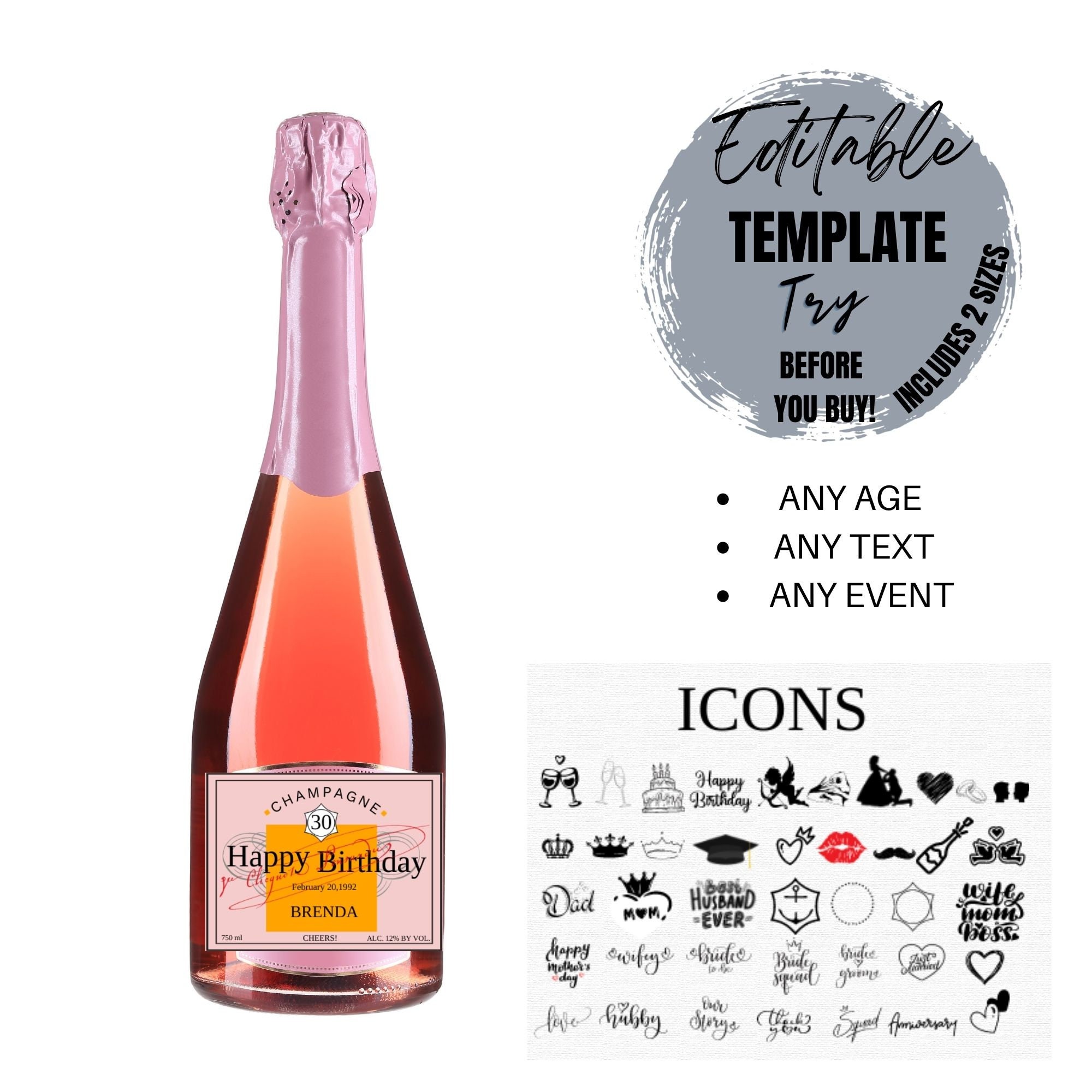 Printable, Custom Champagne Label, Digital Download, Champagne Bottle