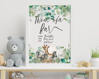 Momosa Bar Sign Greenery Safari Jungle Baby Shower, Wild One Baby Shower Mimosa Bar Sign, Greenery Safari Animals Baby Shower • SBS1