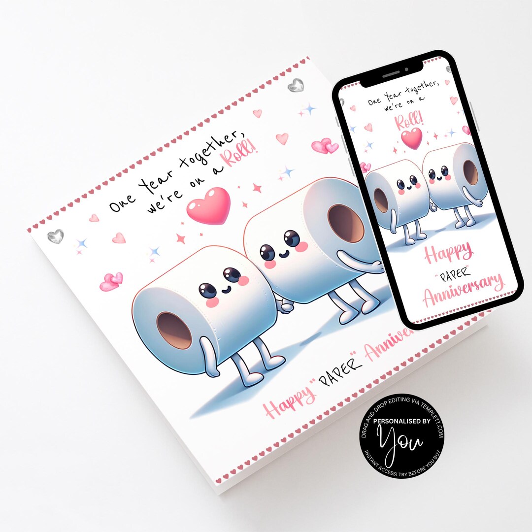 Funny 1st Anniversary Card - We're on A Roll - Paper Anniversary Card ...