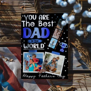 Best Dad in the World Father&#39;s Day Card with Your Child&#39;s Photo, Personalized Photo Card from Kids Custom DIY Editable Template Gift for Dad