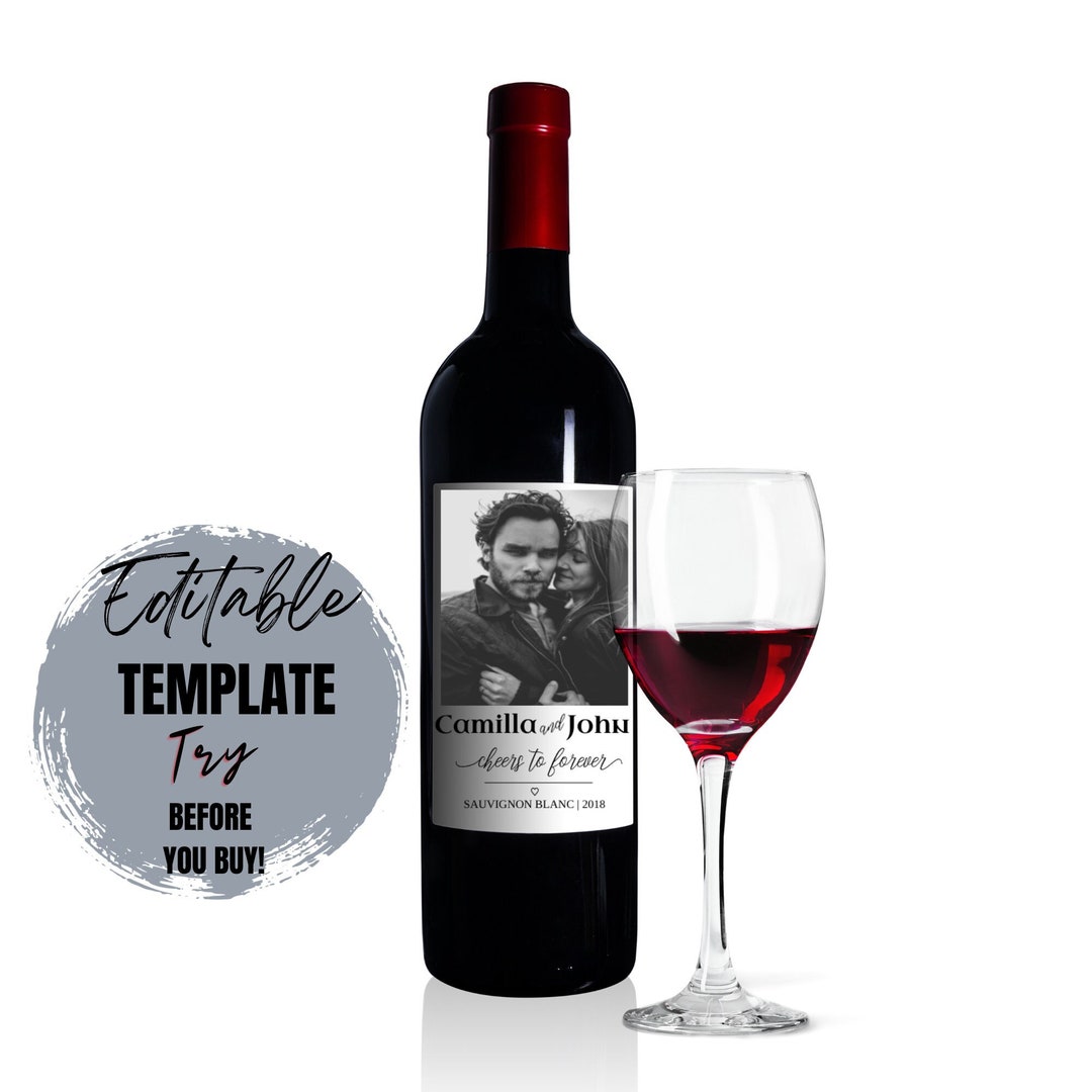 Minimalist Photo Wine Label Template, Wedding Favor, Custom Wine Label, Personalized Wine Label