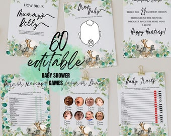 Editable Greenery Safari Jungle Baby Shower Game Bundle, Wild One Baby Shower Game Pack, Greenery Safari Animals Baby Shower Games•SBS1