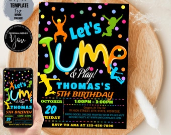 Jump Invitation Jump Birthday Party Invite Trampoline Party Bounce House Party Jump Party Let's Jump Boy Editable Printable Download