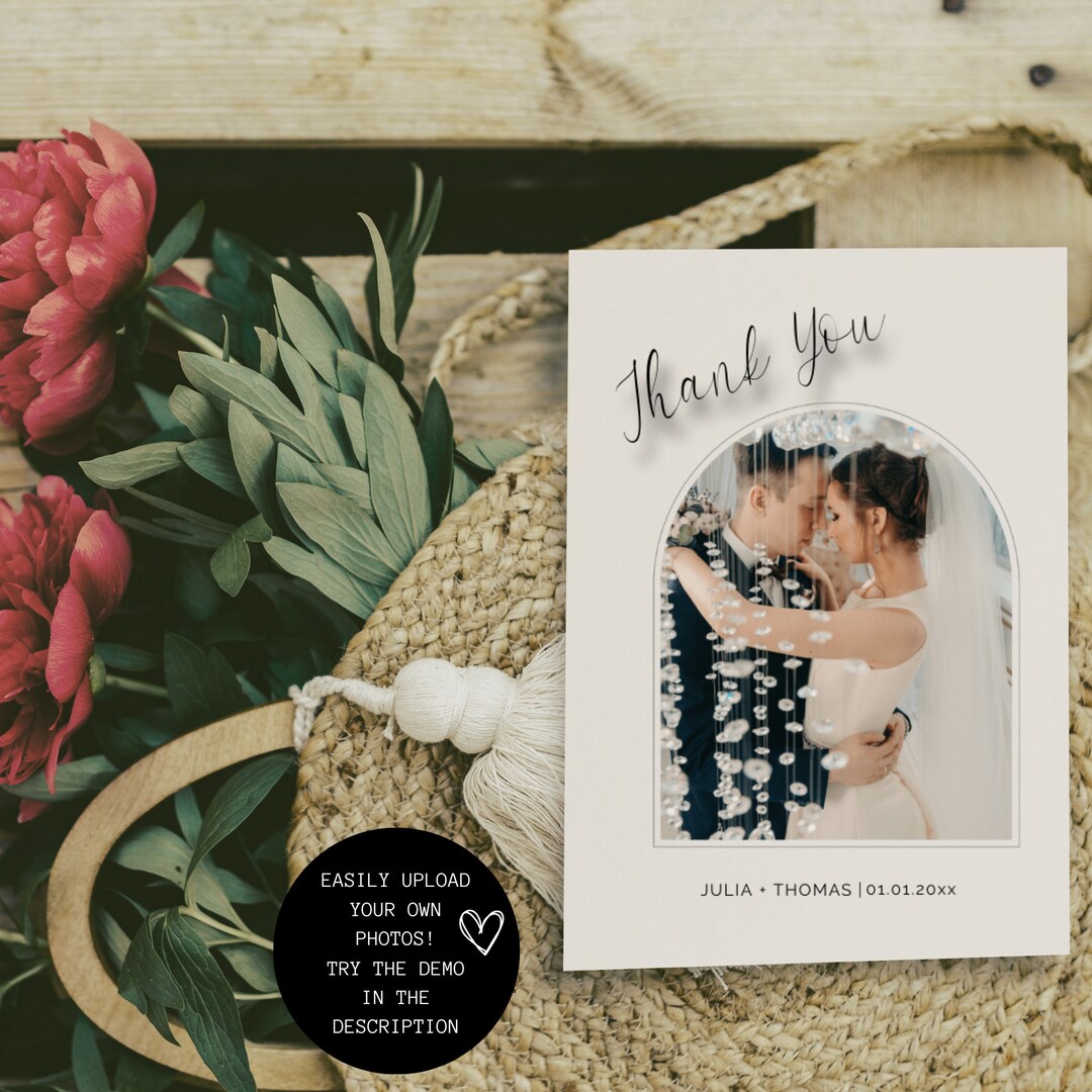Modern Wedding Photo Thank You Card | Minimalist Wedding Thank You Card ...