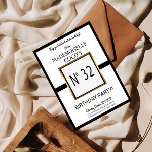 Modelo de convite de aniversário de designer Couture, elegante e fabuloso, convite temático de Paris, convite editável, download instantâneo, para impressão