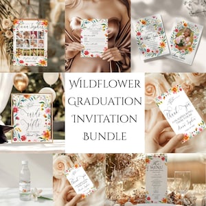 Wildflower Graduation Invitation Bundle, Graduation Party Bundle, Wildflower Grad Party Invite, Graduation Party Decor, Floral, Template