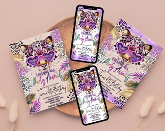 Calling All Party Animal Birthday Invitation, Leopard Print, Jungle Theme, Safari Party, Girl Invite, Any Age, Editable Template