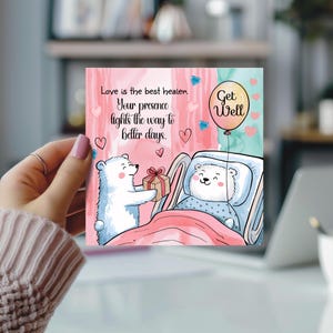 Modifiable L'amour est le meilleur guérisseur, carte de rétablissement - carte de rétablissement, carte de rétablissement, ours, hôpital, carte de guérison, carte personnalisée
