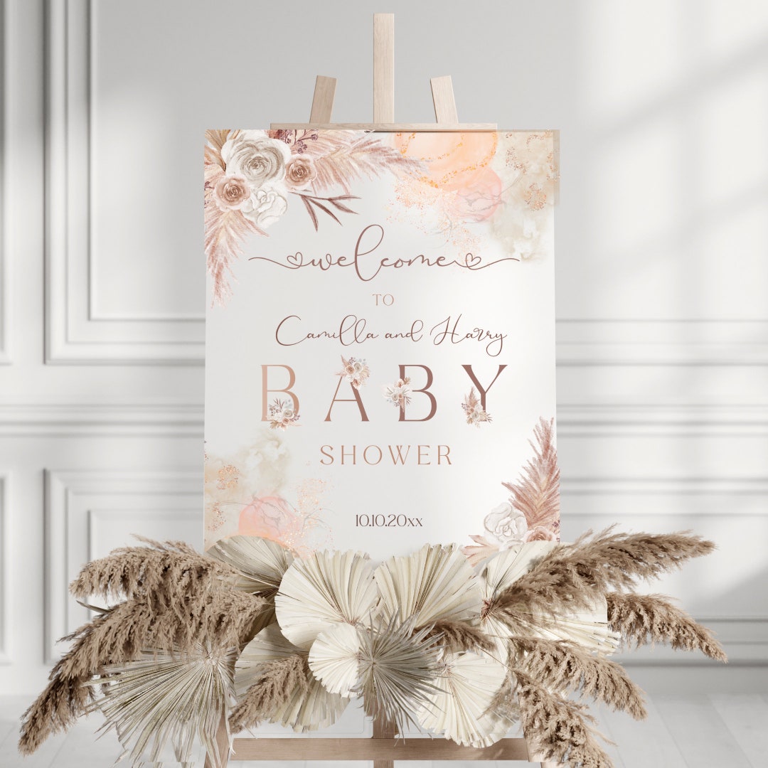 EDITABLE Boho Pampas Grass Baby Shower Sprinkle Welcome Sign Girl Boho ...