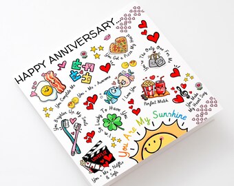 Romantic Anniversary Card, Happy Anniversary To My Rock, My Partner in Crime, My Ray of Sunshine, My Happy Place My Favourite Human Bean Gay