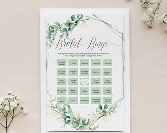 Greenery Bridal Bingo, Bridal Shower Game, Printable Bingo Cards, Editable Bingo Card, Edit with TEMPLETT, Instant Download, GWT