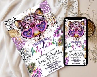 Calling All Party Animal Birthday Invitation, Leopard Print, Jungle Theme, Safari Party, Girl Invite, Any Age, Editable Template