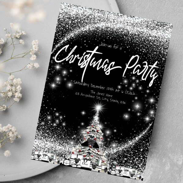 Christmas Designer Couture, Editable Christmas Invitation, Christmas Trees Party Invitation, Holiday Trees Invitation, Instant Download