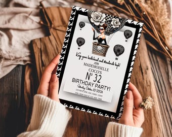 Designer Couture Boucle Birthday Party Invitation Template, Camellia Flower Invitation, Instant Download, Fully Editable Template, Printable
