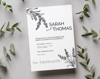 Floral wedding invitation, Botanical wedding invitation, Minimalist wedding invitation, Editable Invitation Set, Invitation Template Set